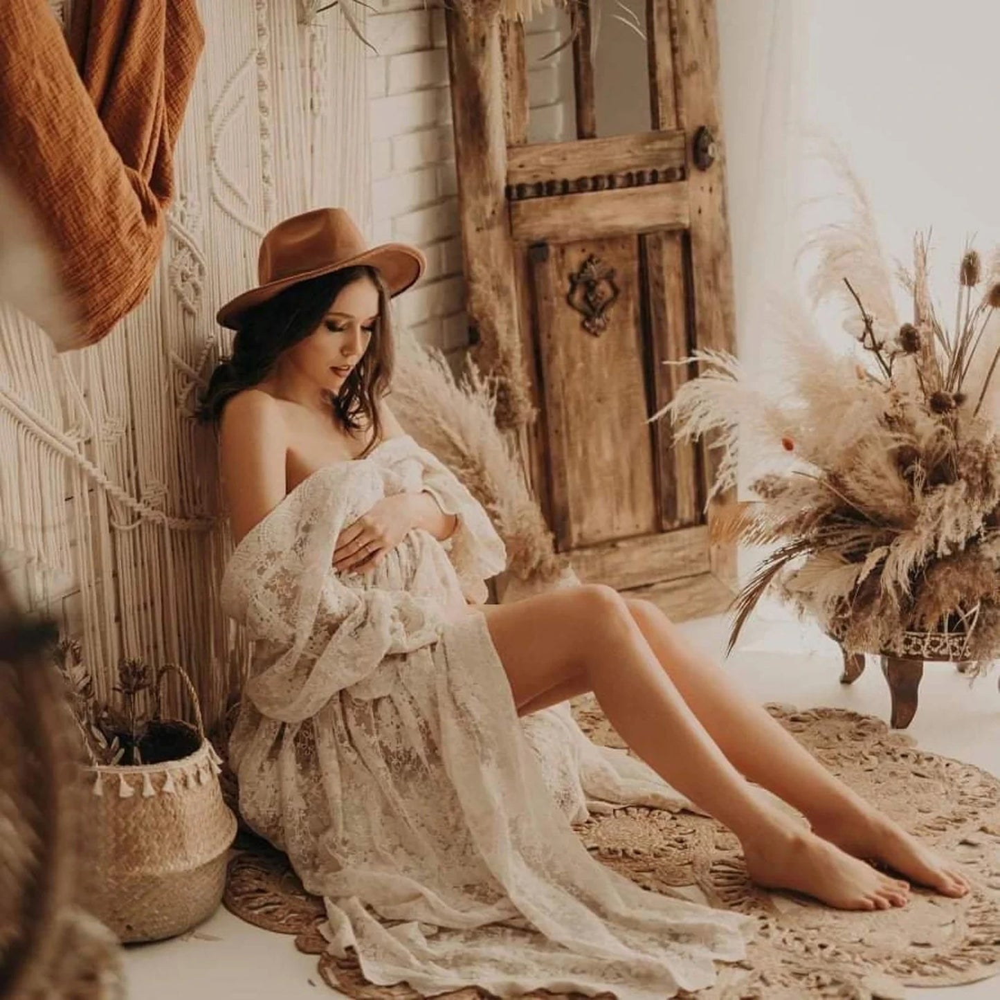Lace Off The Shoulder Maternity Gown - Maxi