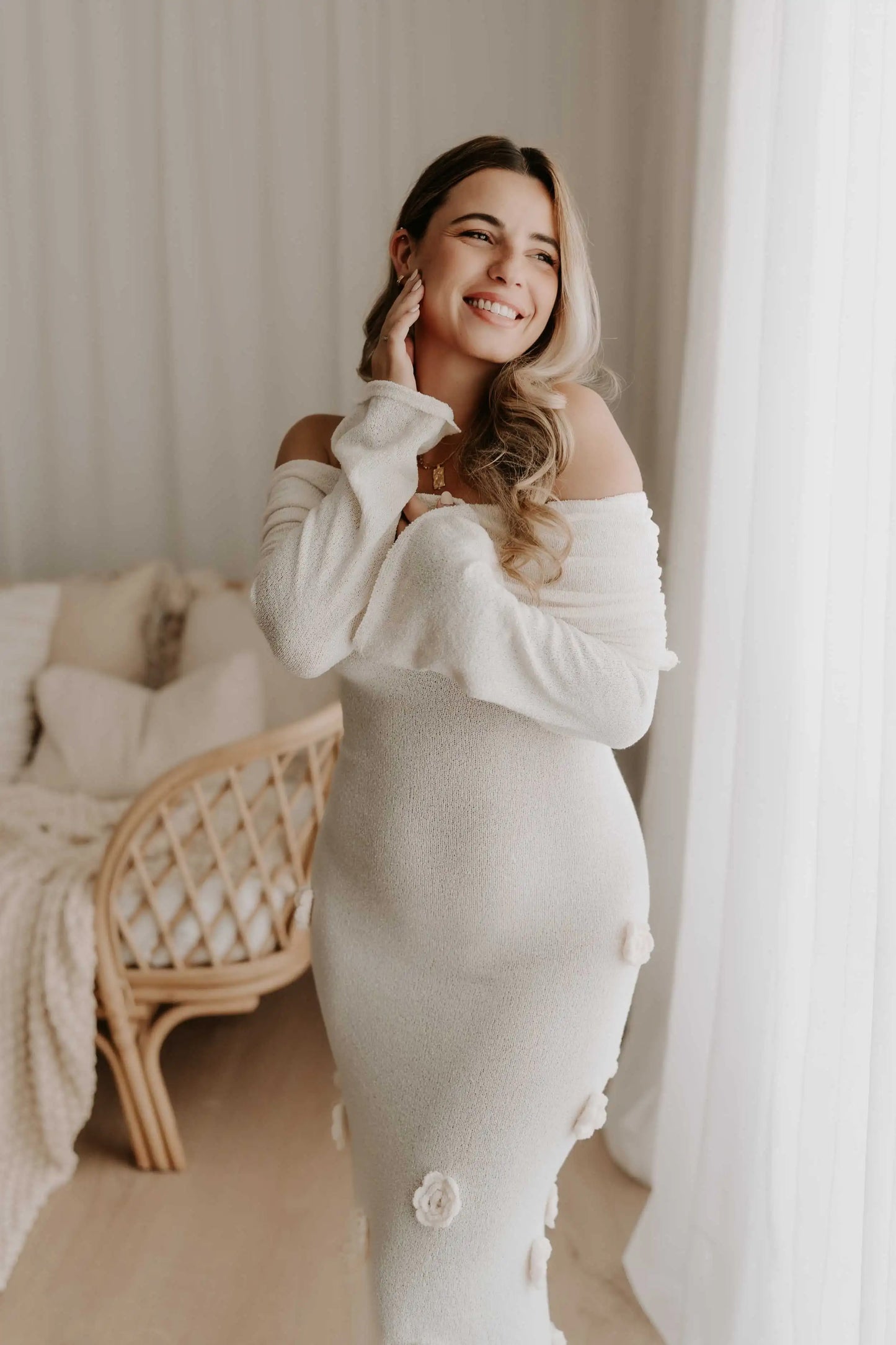 Off The Shoulder Flower Maxi Dress - Winter Dress