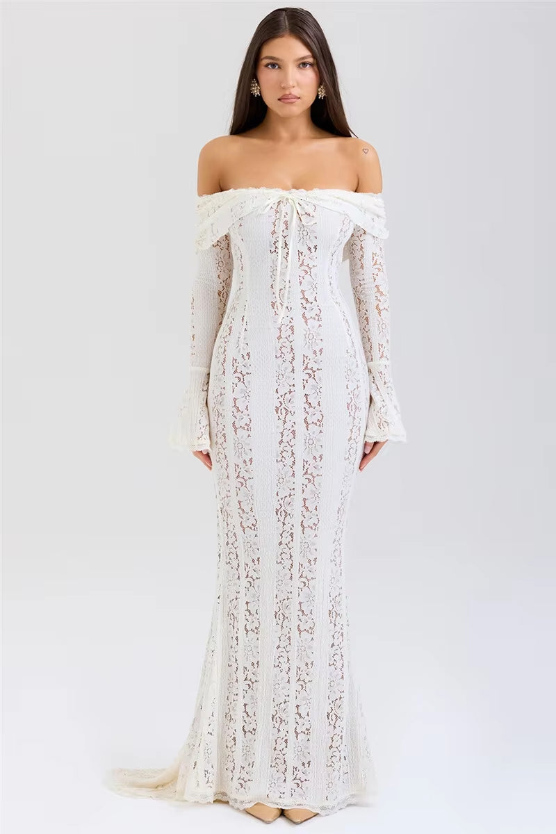 Best Seller - Womens Lace Off The Shoulder Maxi Dress