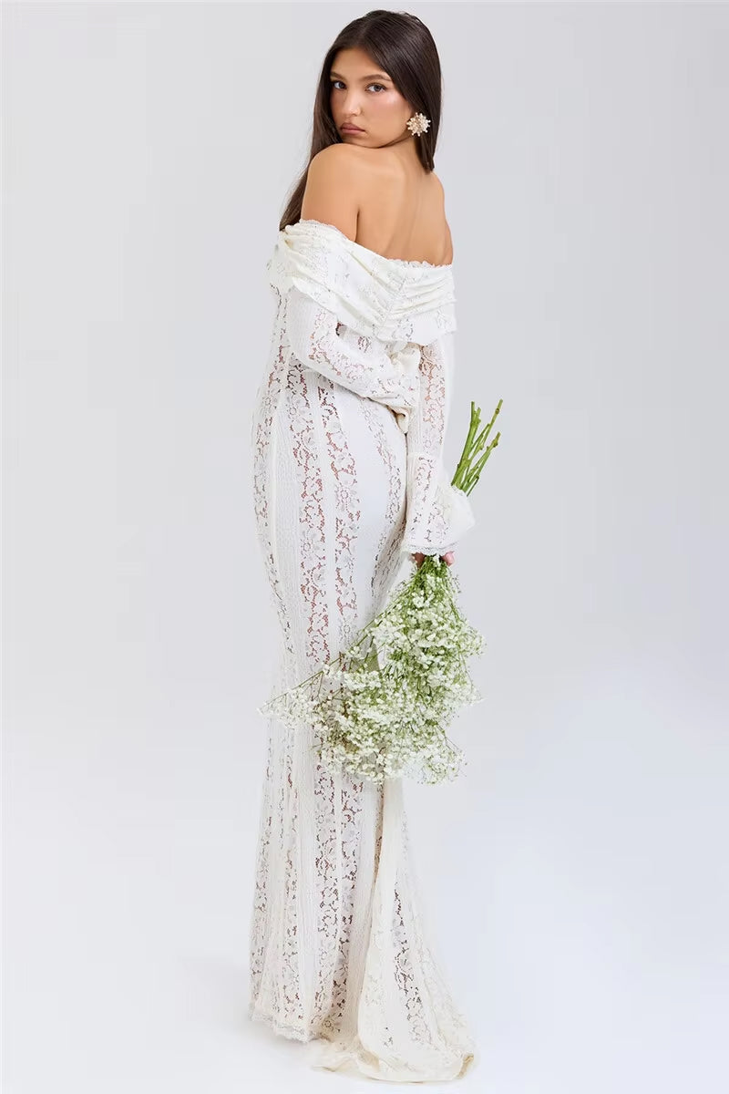Best Seller - Womens Lace Off The Shoulder Maxi Dress