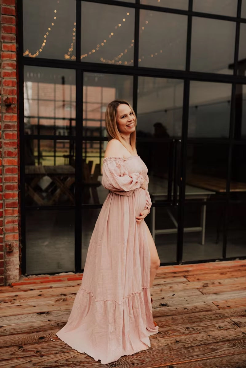 Boho Rust Maxi Maternity Dress - Off The Shoulder
