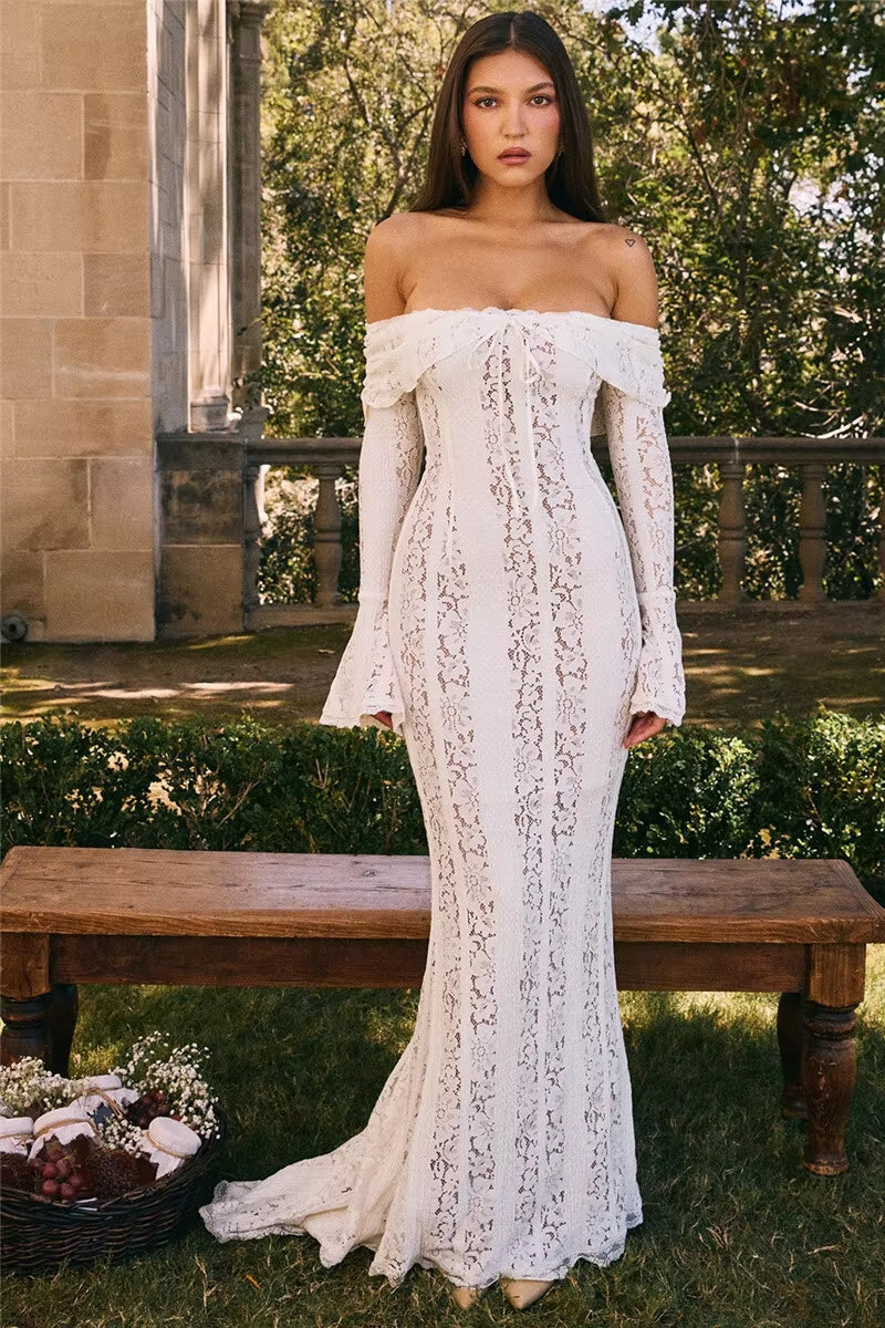 Best Seller - Womens Lace Off The Shoulder Maxi Dress