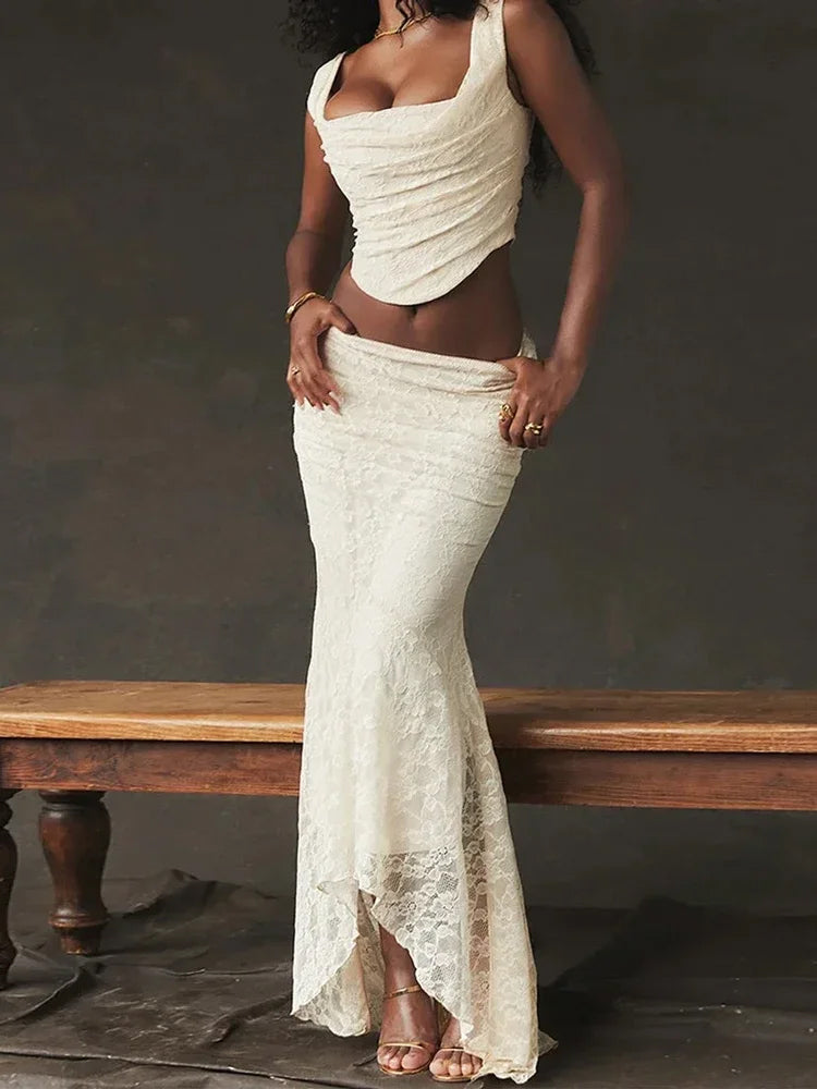 Two Piece Corset Tie Top + Maxi Skirt