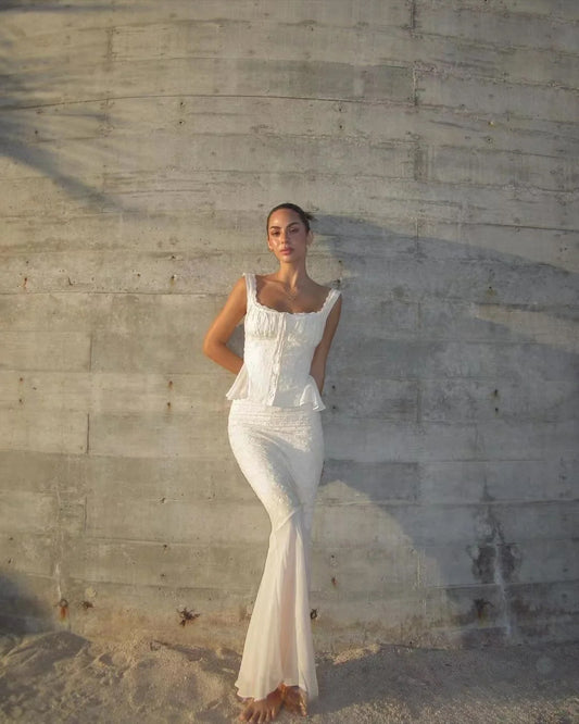 Two Piece Set - Frill Top & Maxi Skirt