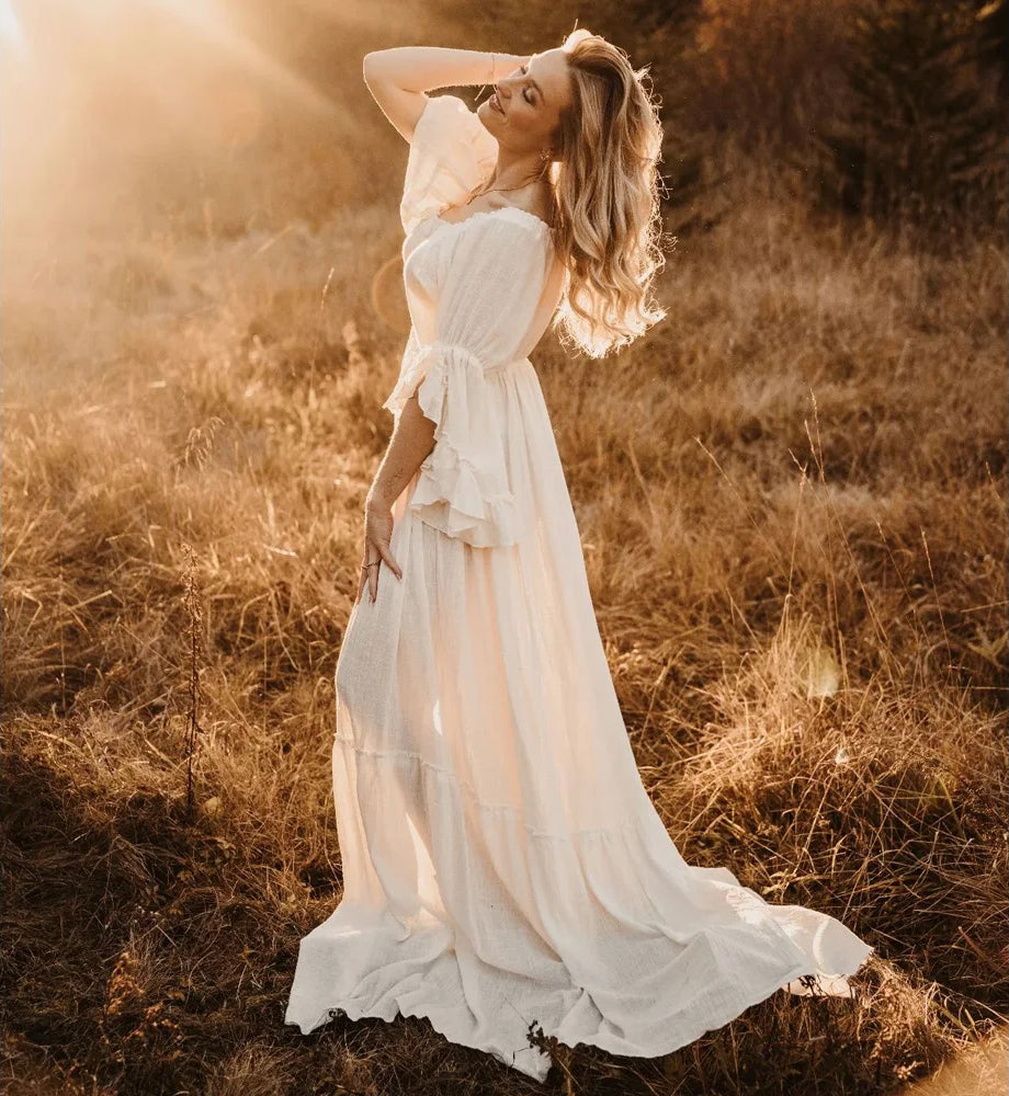 Bell Sleeve Maxi Dress - Off The Shoulder Gown