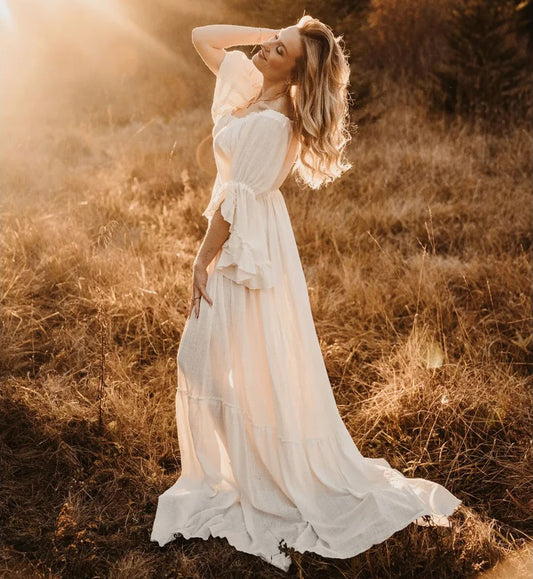 Bell Sleeve Maxi Dress - Off The Shoulder Gown