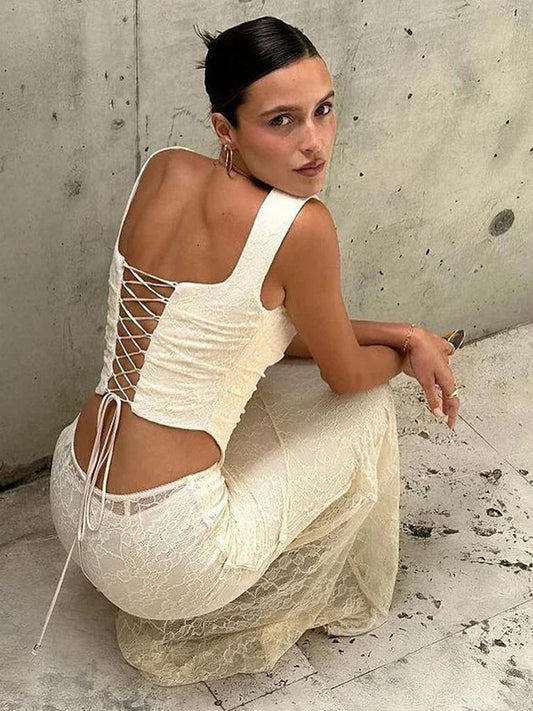 Two Piece Corset Tie Top + Maxi Skirt