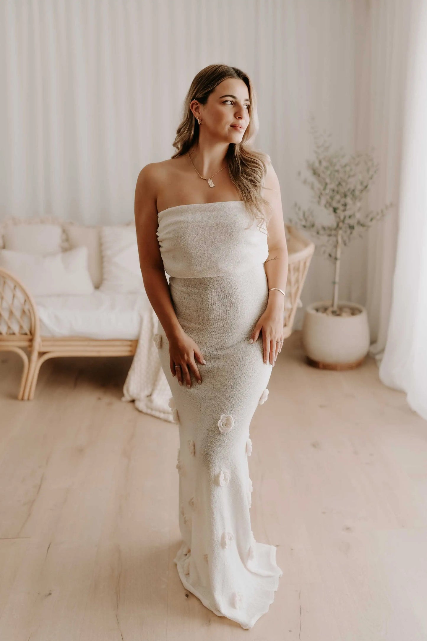 Off The Shoulder Flower Maxi Dress - Winter Dress