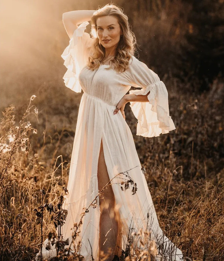 Bell Sleeve Maxi Dress - Off The Shoulder Gown