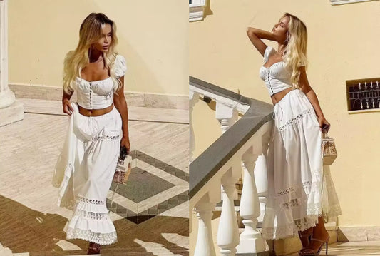 White Two Piece Set - Milk Maid Style - Boho