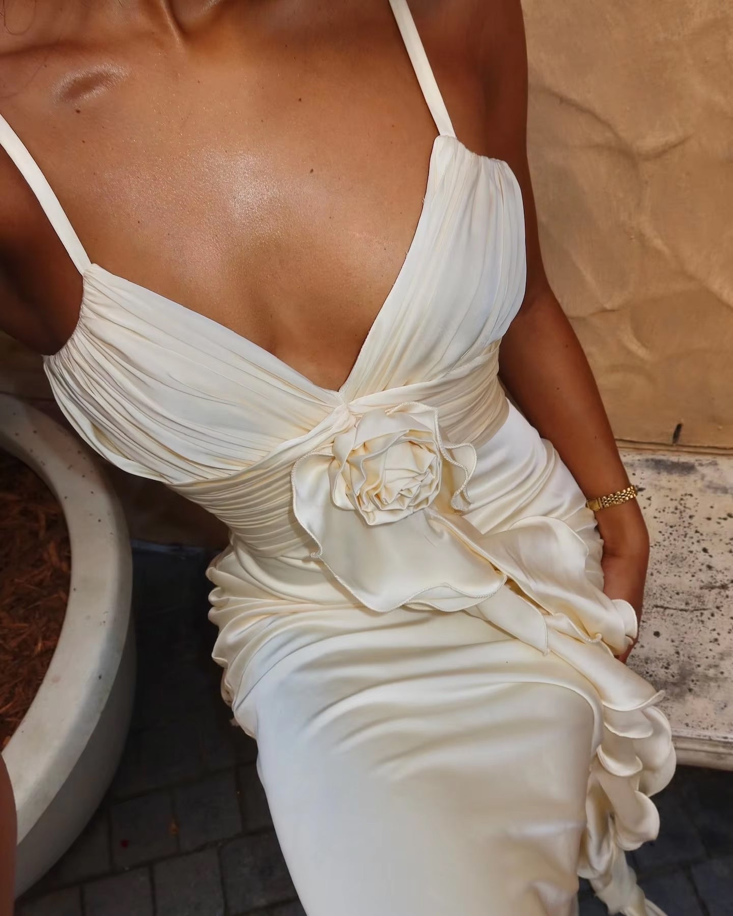 Silky Maxi Dress - Flower & Ruffles