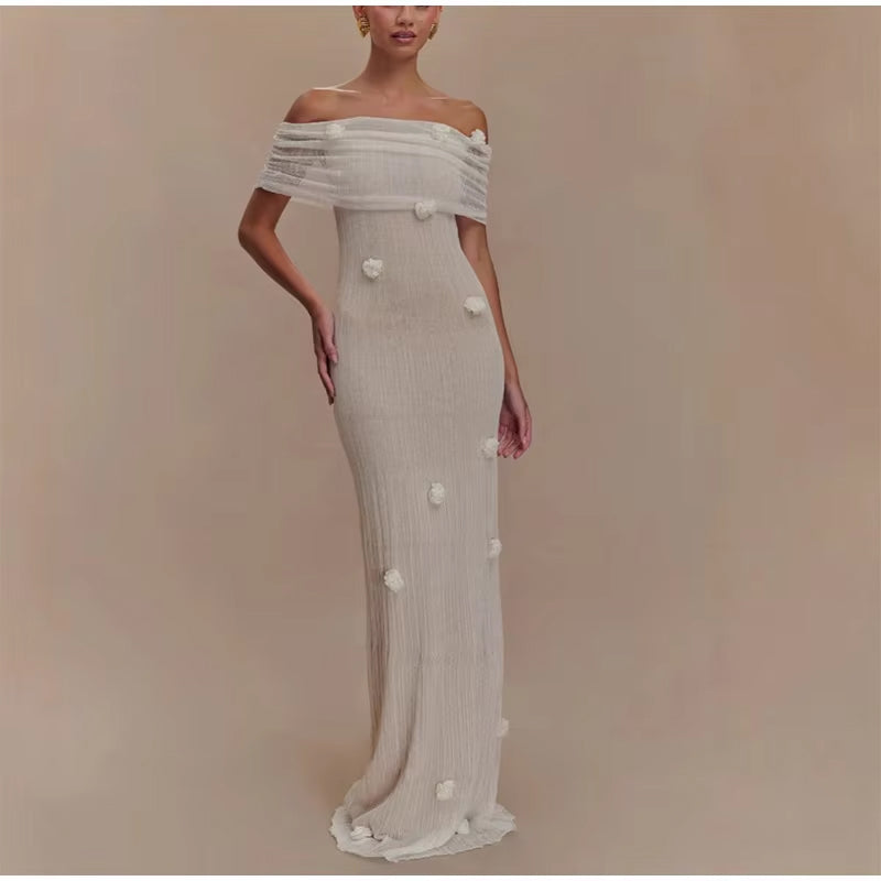 Off The Shoulder Maxi Dress - Flowers