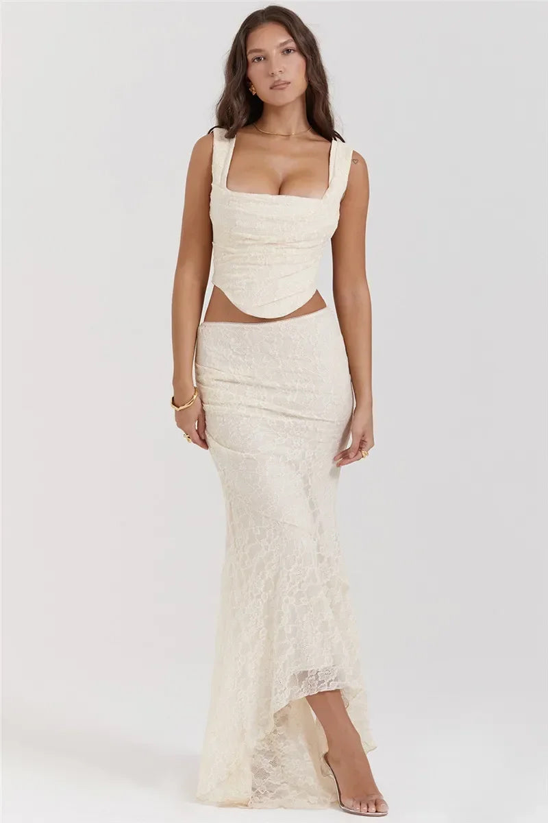 Two Piece Corset Tie Top + Maxi Skirt