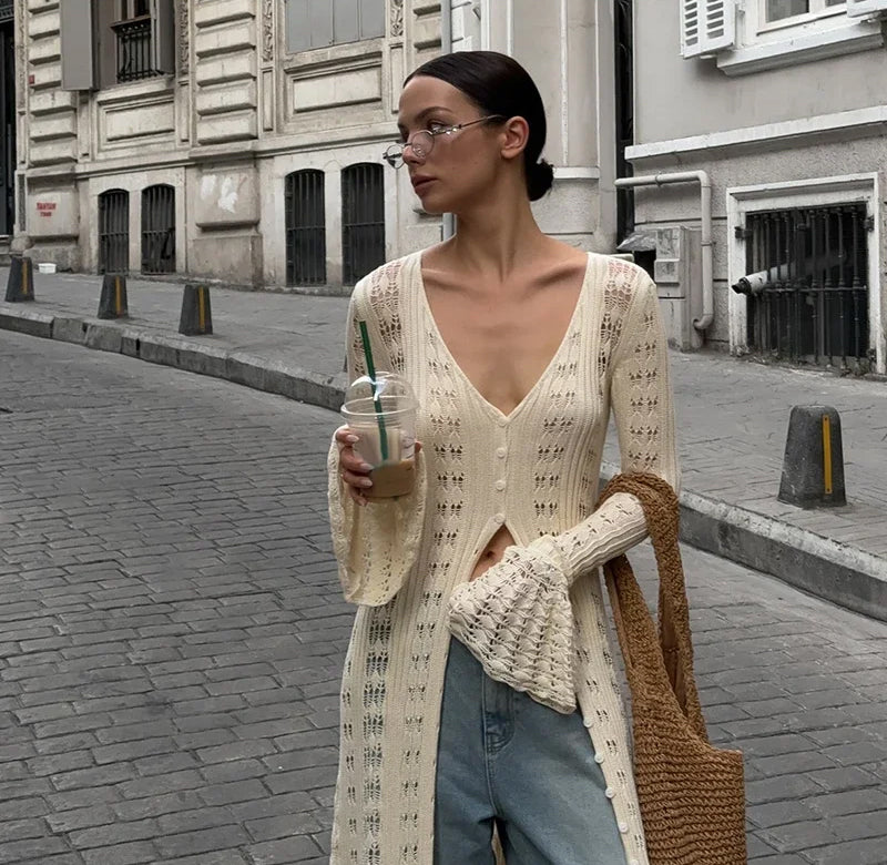 Beige Maxi Dress / Robe - Long Sleeves