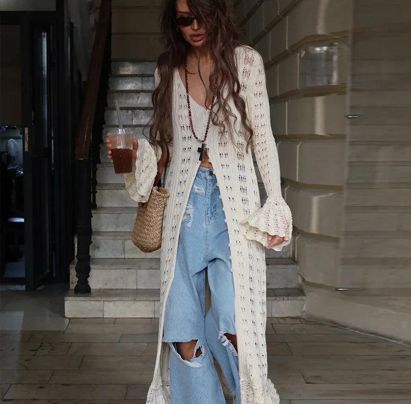 Beige Maxi Dress / Robe - Long Sleeves
