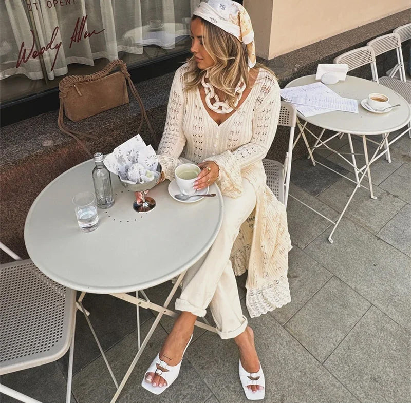 Beige Maxi Dress / Robe - Long Sleeves