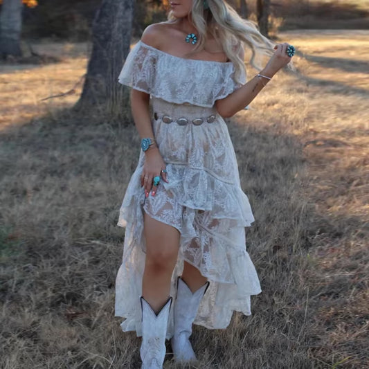 Cowgirl - Western - Off The Shoulder Dress - Ruffles