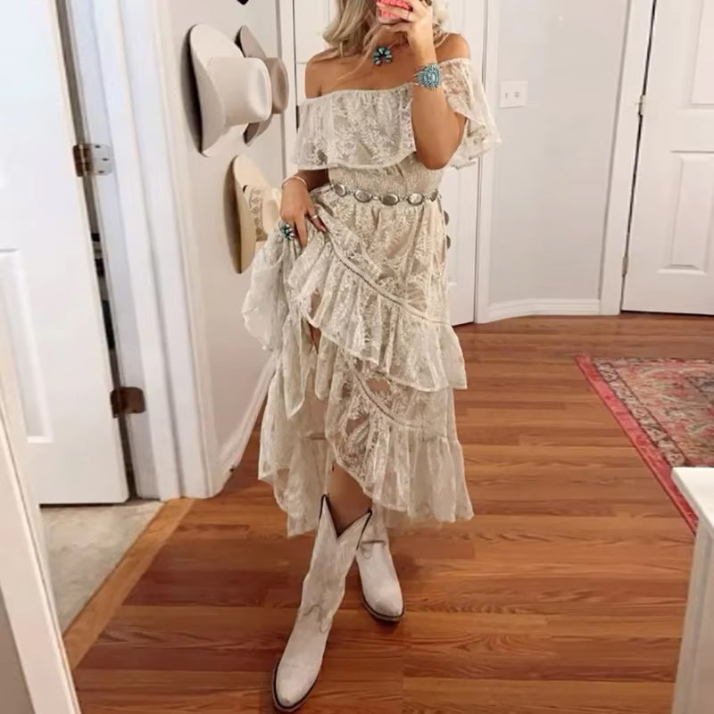 Cowgirl - Western - Off The Shoulder Dress - Ruffles