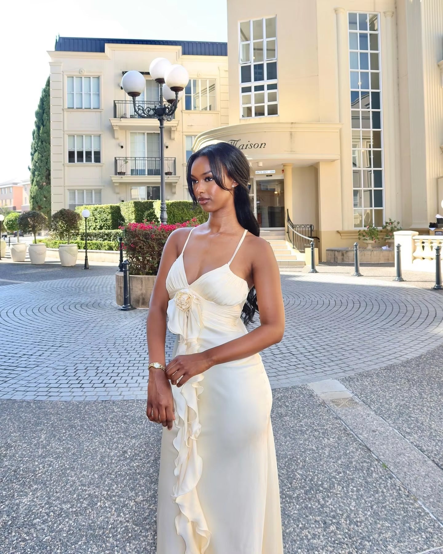 Silky Maxi Dress - Flower & Ruffles