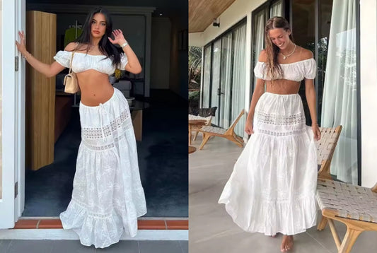 Two Piece Set - White - Women's Boho Set